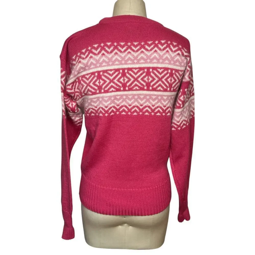 Ossi Skiwear Pink Fair Isle Wool Blend Sweater Size S